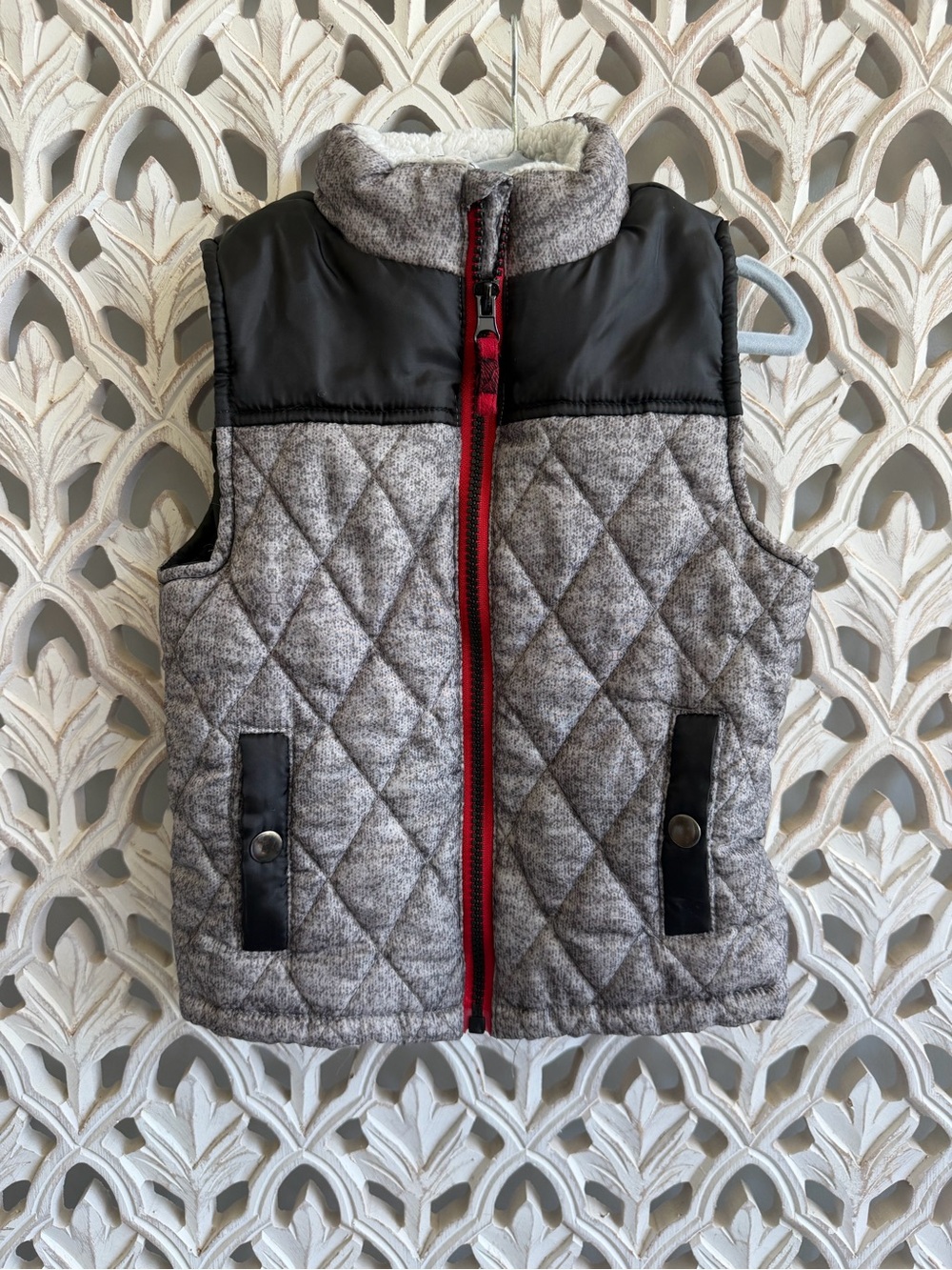 Little Lad Boys Quilted Sherpa Vest 4T Gray Black